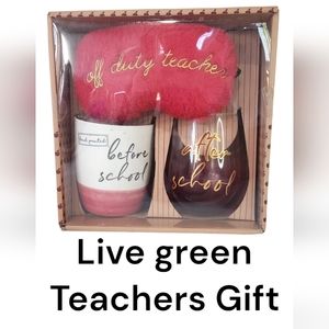 Pink 'Off Duty Teacher' Gift Set with Eye Mask and Matching Cups